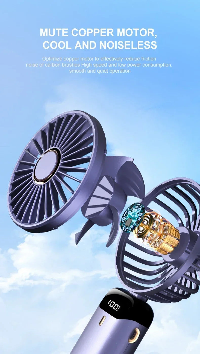 Portable Handheld Mini Fan Foldable Neck Hanging Fans 5 Speed USB Rechargeable Fan with Phone Stand and Display Screen 1800mAh