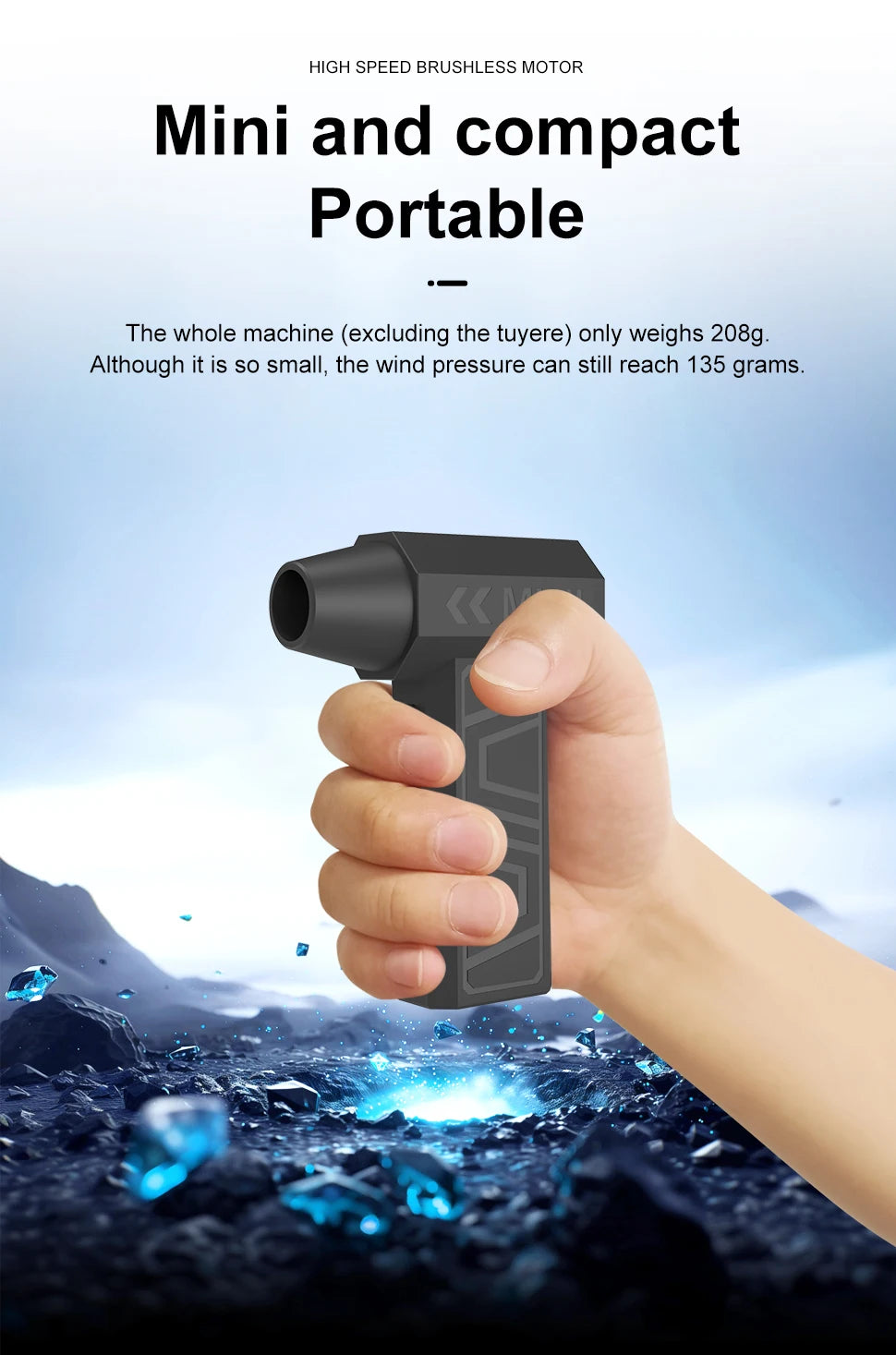 Violent Fan 130000RPM Powerful Air Blower Vacuum Dust Cleaner Type-C Charging Strong Winds 52m/s Brushless Turbo Jet Blower ﻿