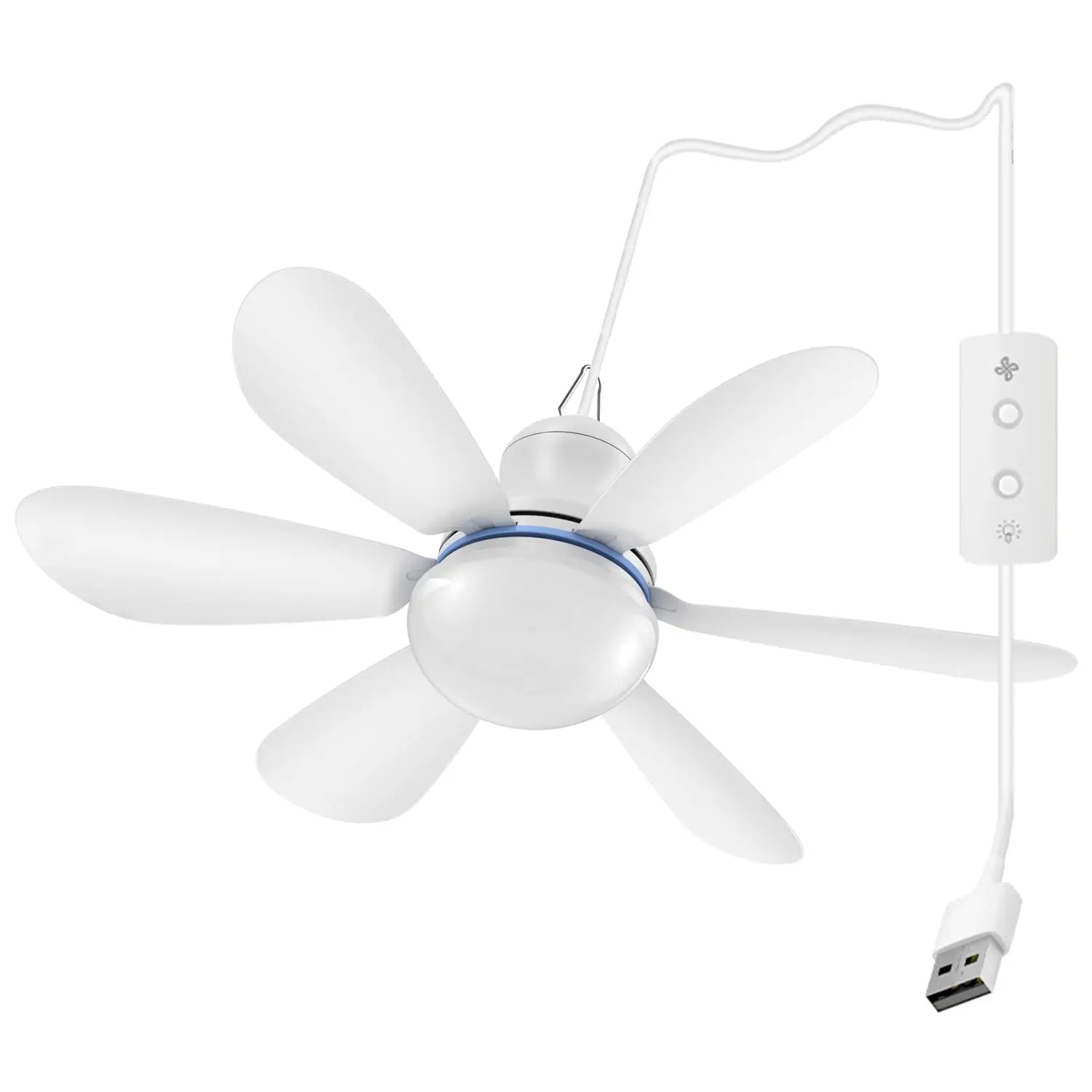 Silent 6-Leaf USB Powered Ceiling Canopy Fan with Remote Control, 4-Speed Timing, Hanging Fan for Camping Bed Dormitory Tent, New