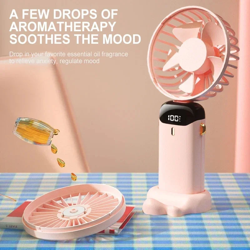 Portable Handheld Mini Fan Foldable Neck Hanging Fans 5 Speed USB Rechargeable Fan with Phone Stand and Display Screen 1800mAh