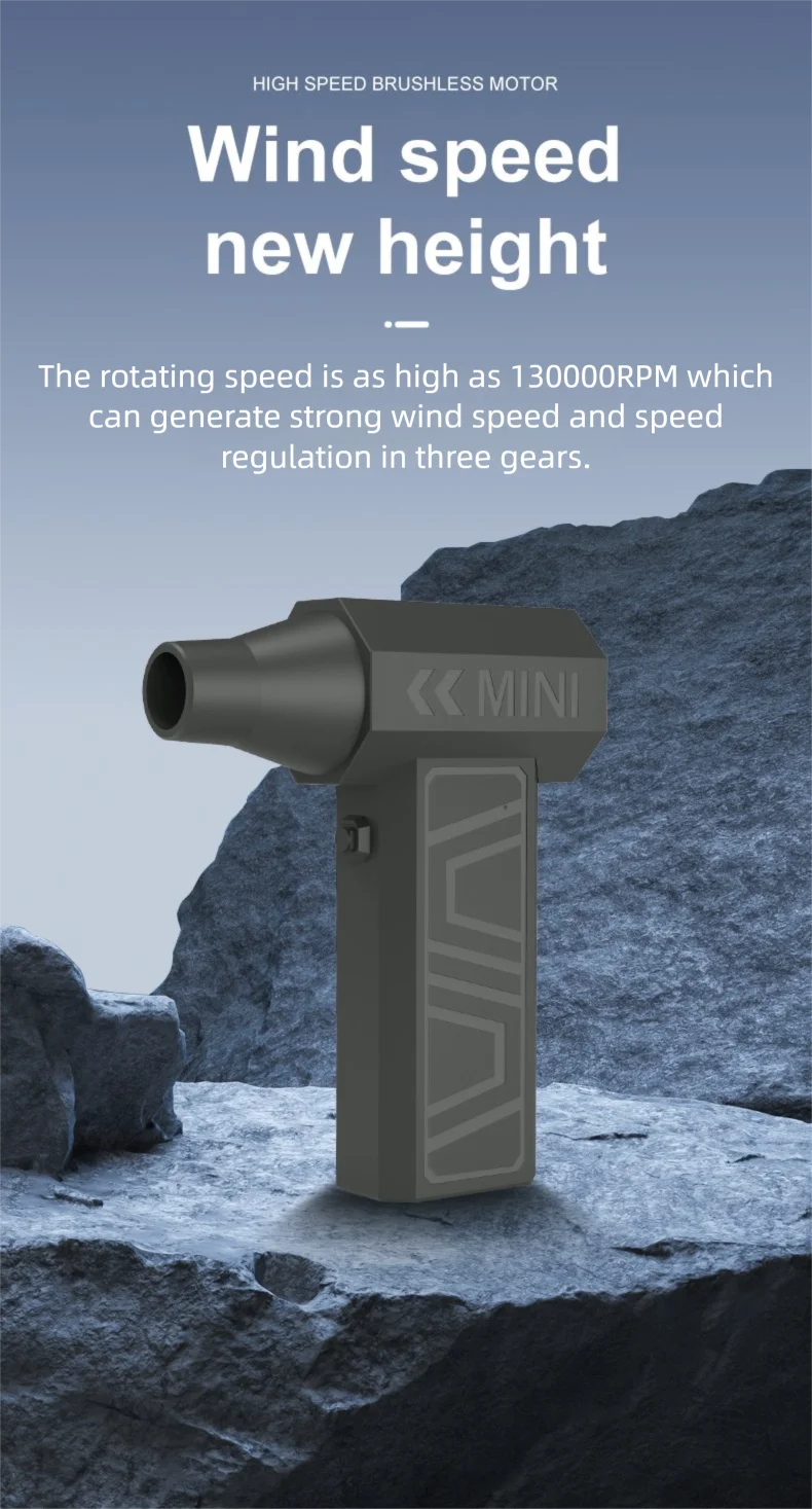 Violent Fan 130000RPM Powerful Air Blower Vacuum Dust Cleaner Type-C Charging Strong Winds 52m/s Brushless Turbo Jet Blower ﻿