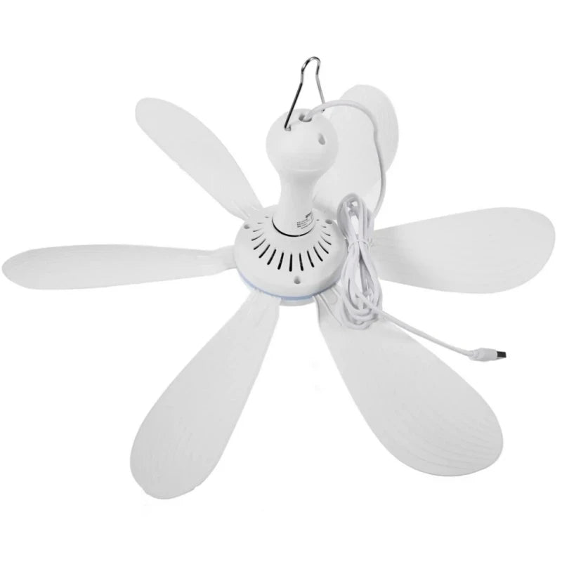 Silent 6-Leaf USB Powered Ceiling Canopy Fan with Remote Control, 4-Speed Timing, Hanging Fan for Camping Bed Dormitory Tent, New