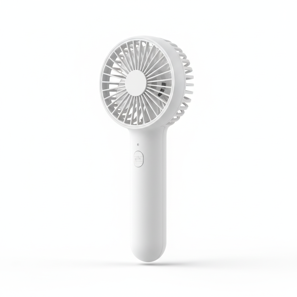 Ventilateur portatif compact sur fond blanc