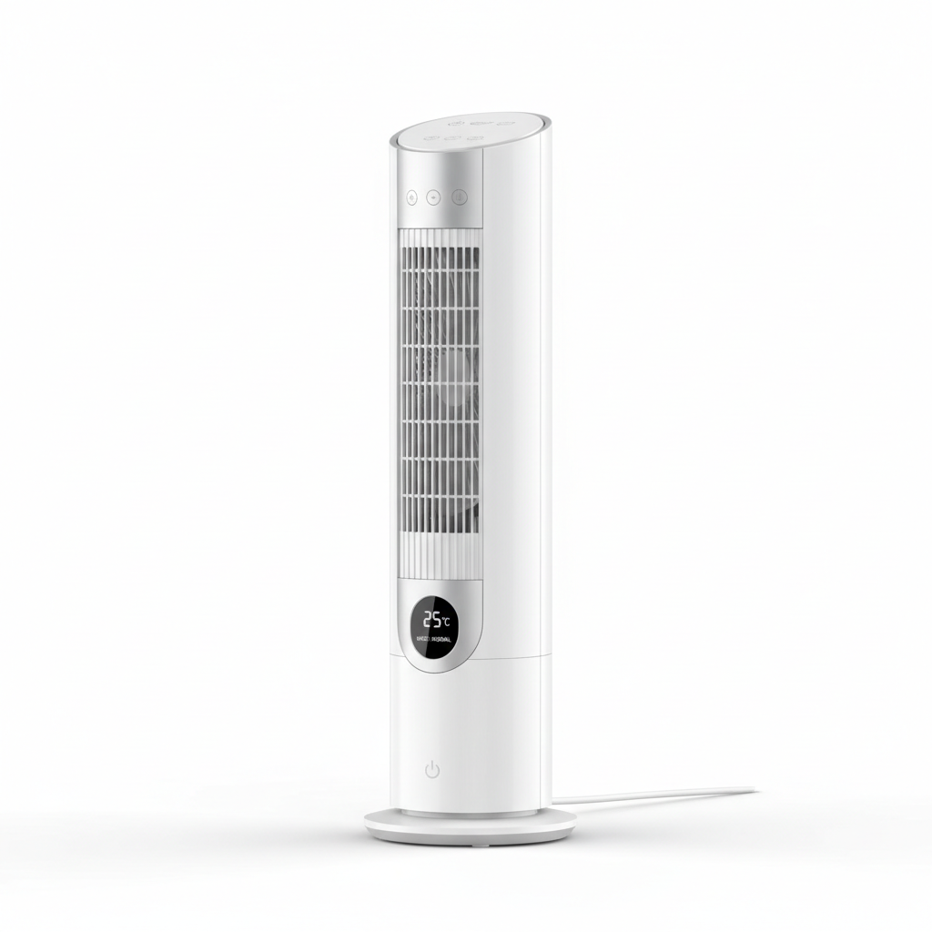 Ventilateur de bureau compact sur fond blanc