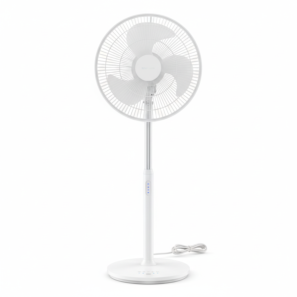 Ventilateur sur pied moderne sur fond blanc